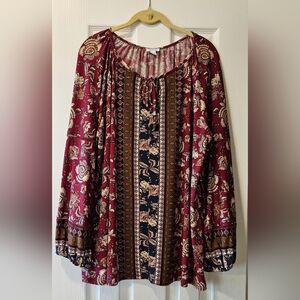 Westport burgundy/blue Fall 1X Women's long sleeve blouse